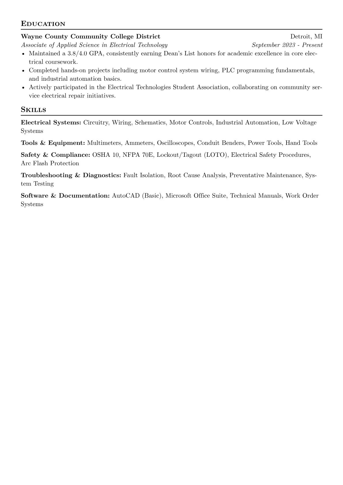 Electrical Apprentice Resume Example CV template - Page 2