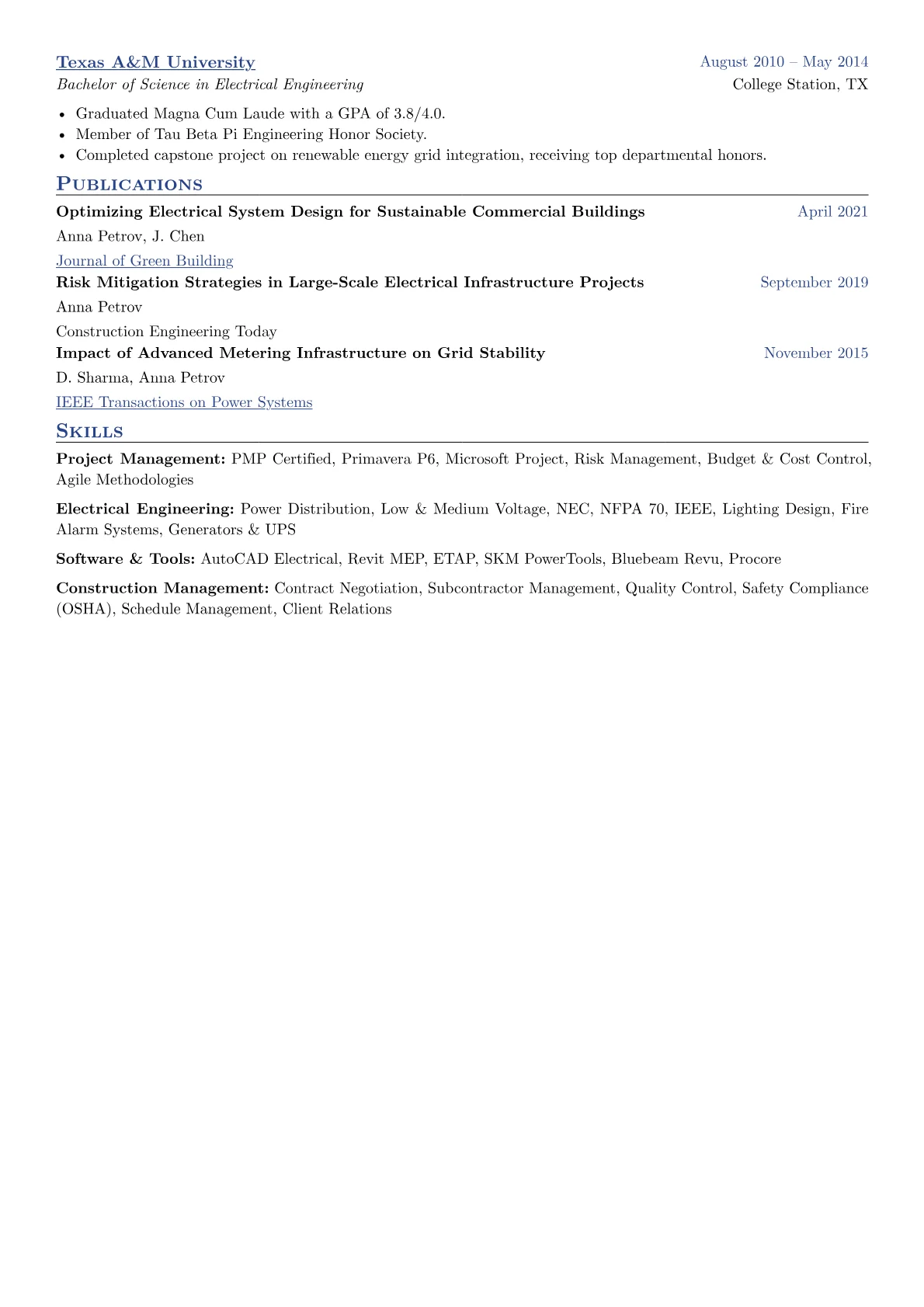 Electrical Project Manager Resume Example CV template - Page 2