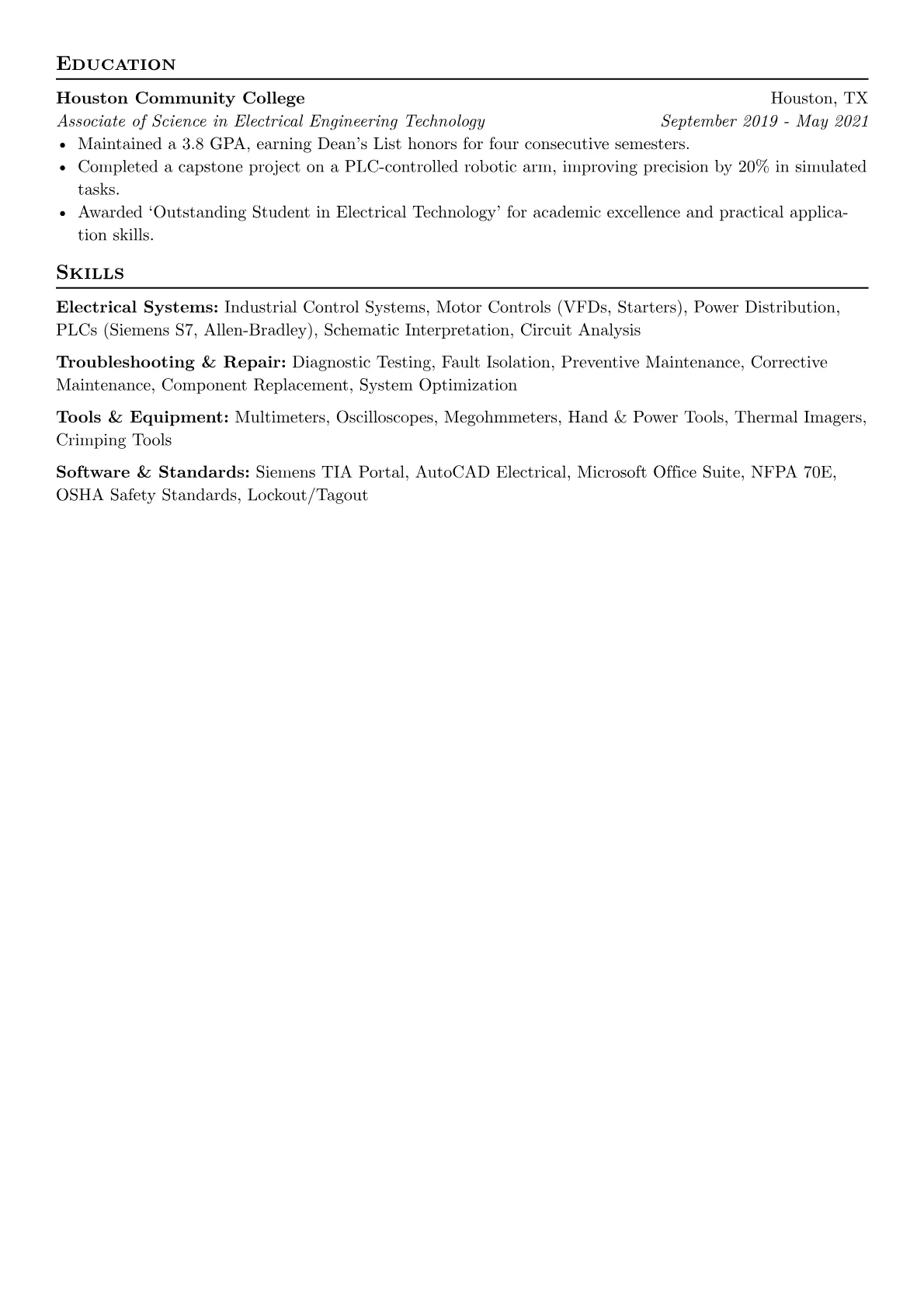Electrical Technician Resume Example CV template - Page 2