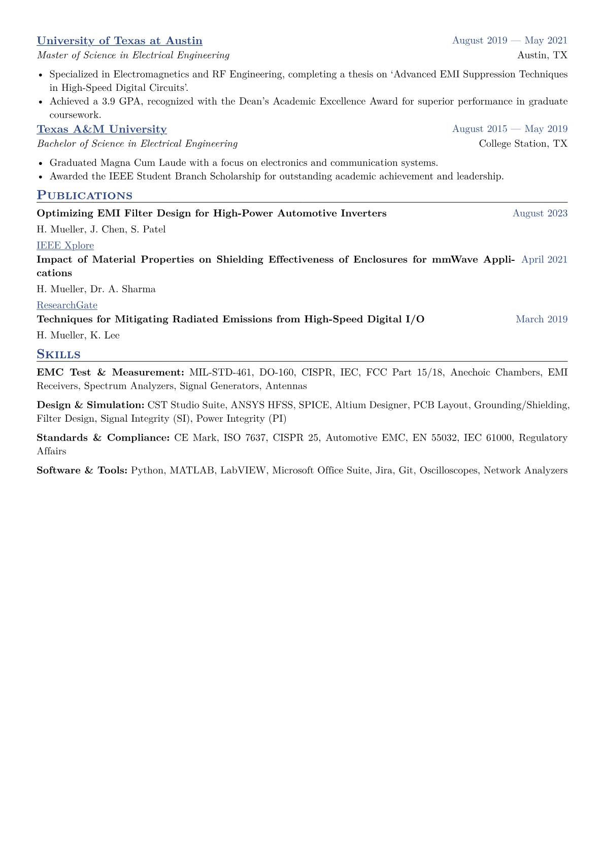 EMC Engineer Resume Example CV template - Page 2