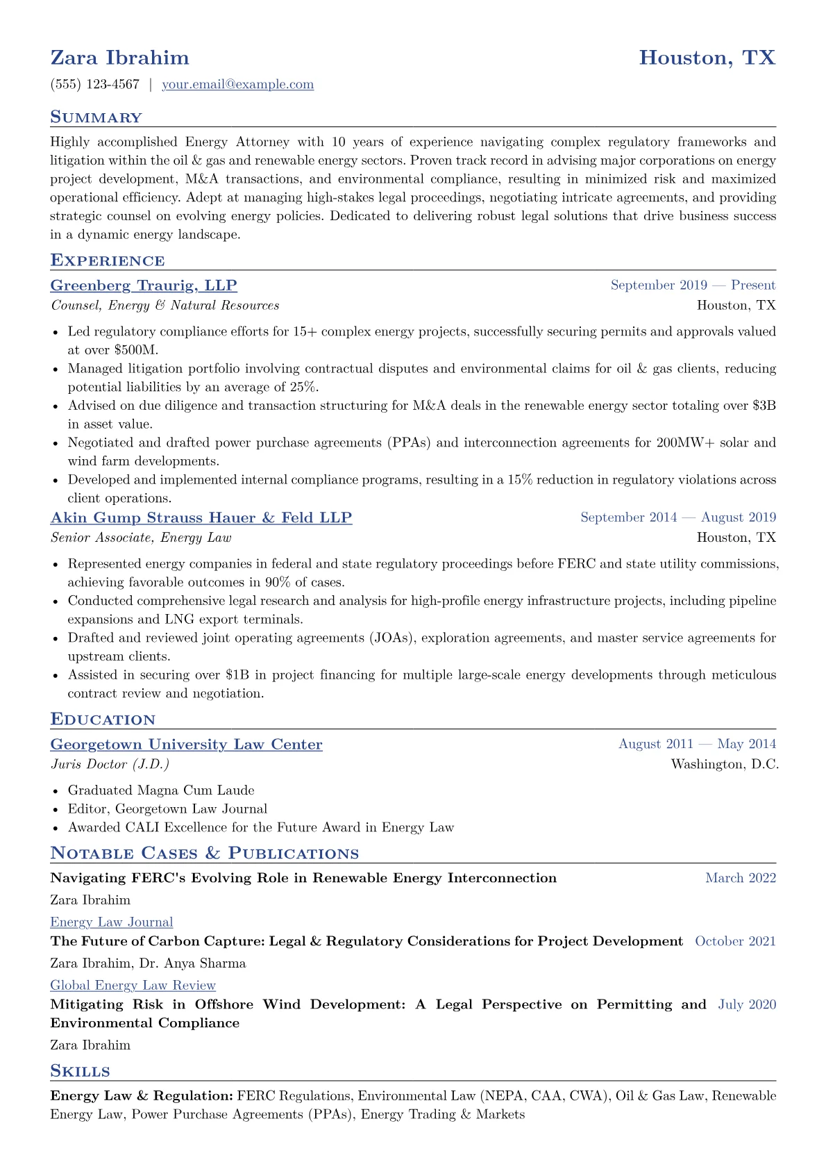 Energy Attorney Resume Example CV template - Page 1