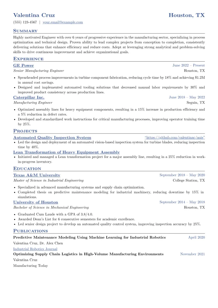 Engineer Resume Example CV template preview