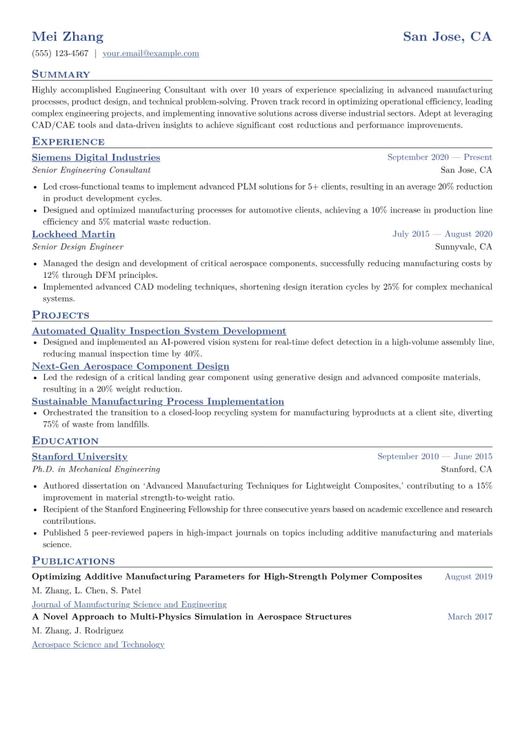 Engineering Consultant Resume Example CV template preview