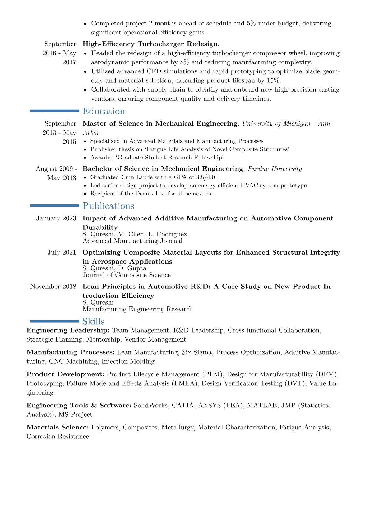 Engineering Manager (Non-Software) Resume Example CV template - Page 2