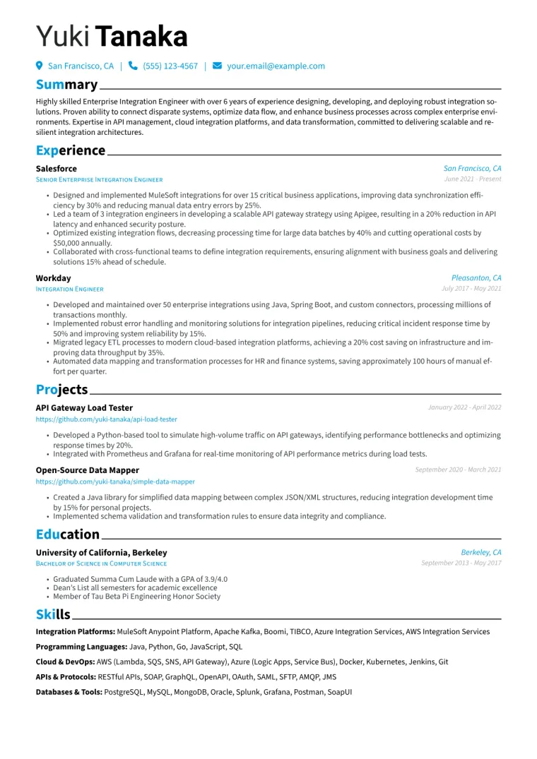 Enterprise Integration Engineer Resume Example CV template preview