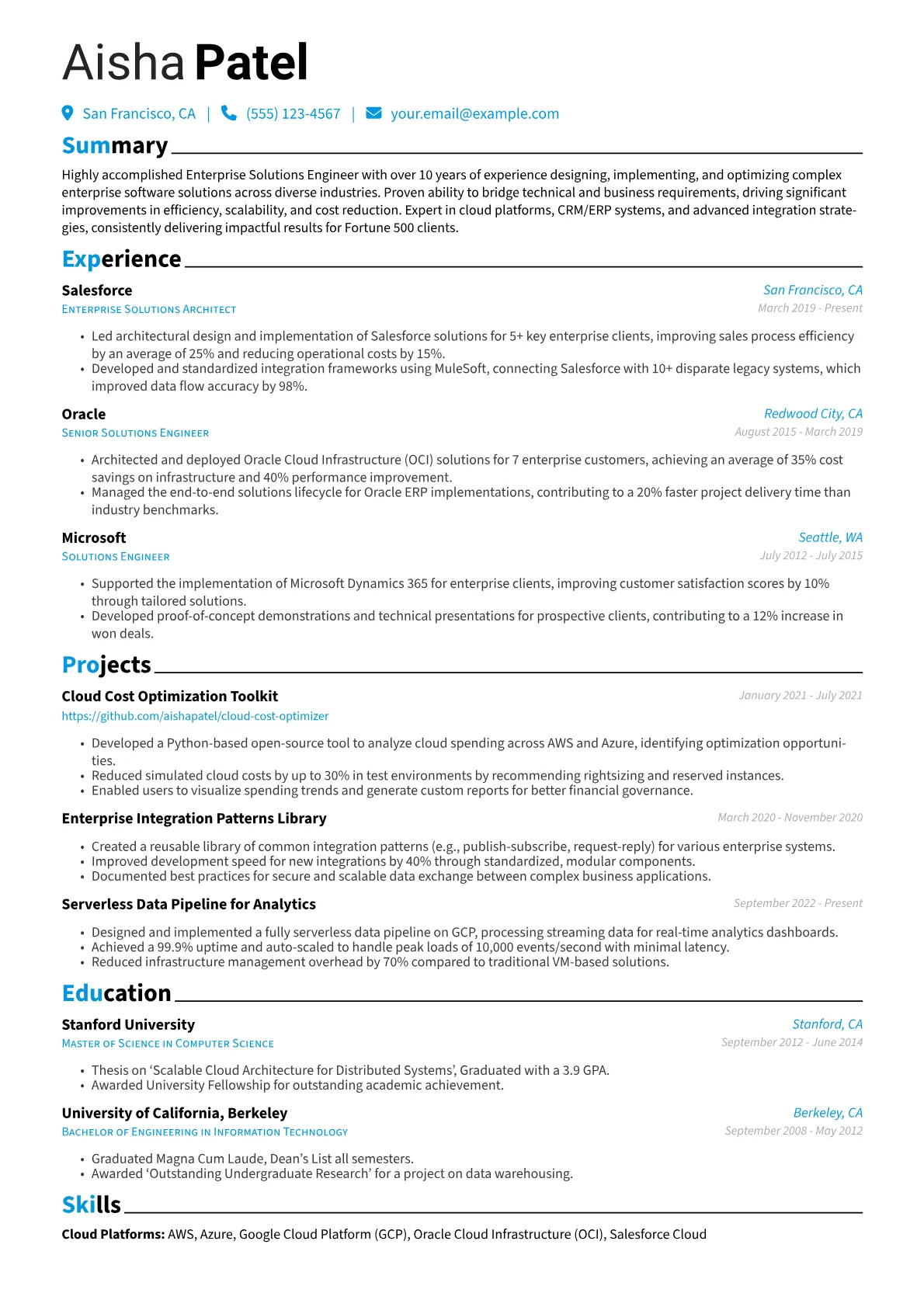 Enterprise Solutions Engineer Resume Example CV template - Page 1