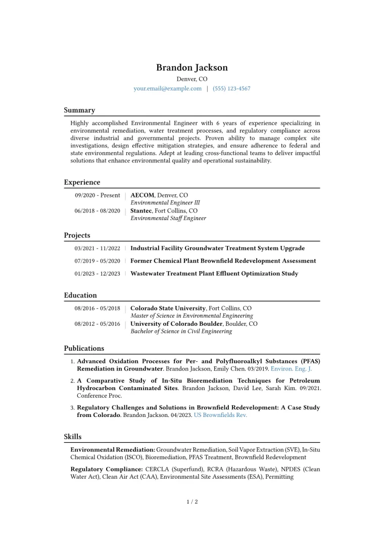 Environmental Engineer Resume Example