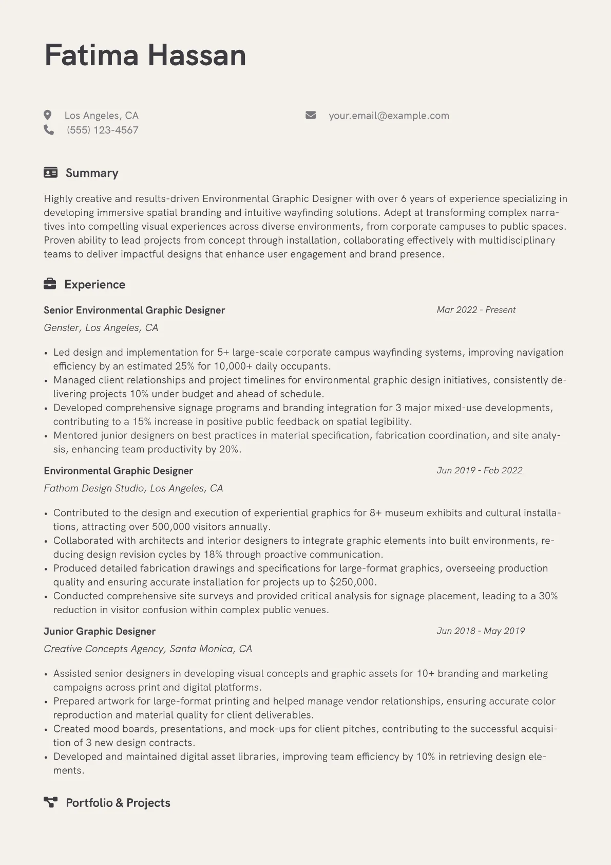 Environmental Graphic Designer Resume Example CV template - Page 1