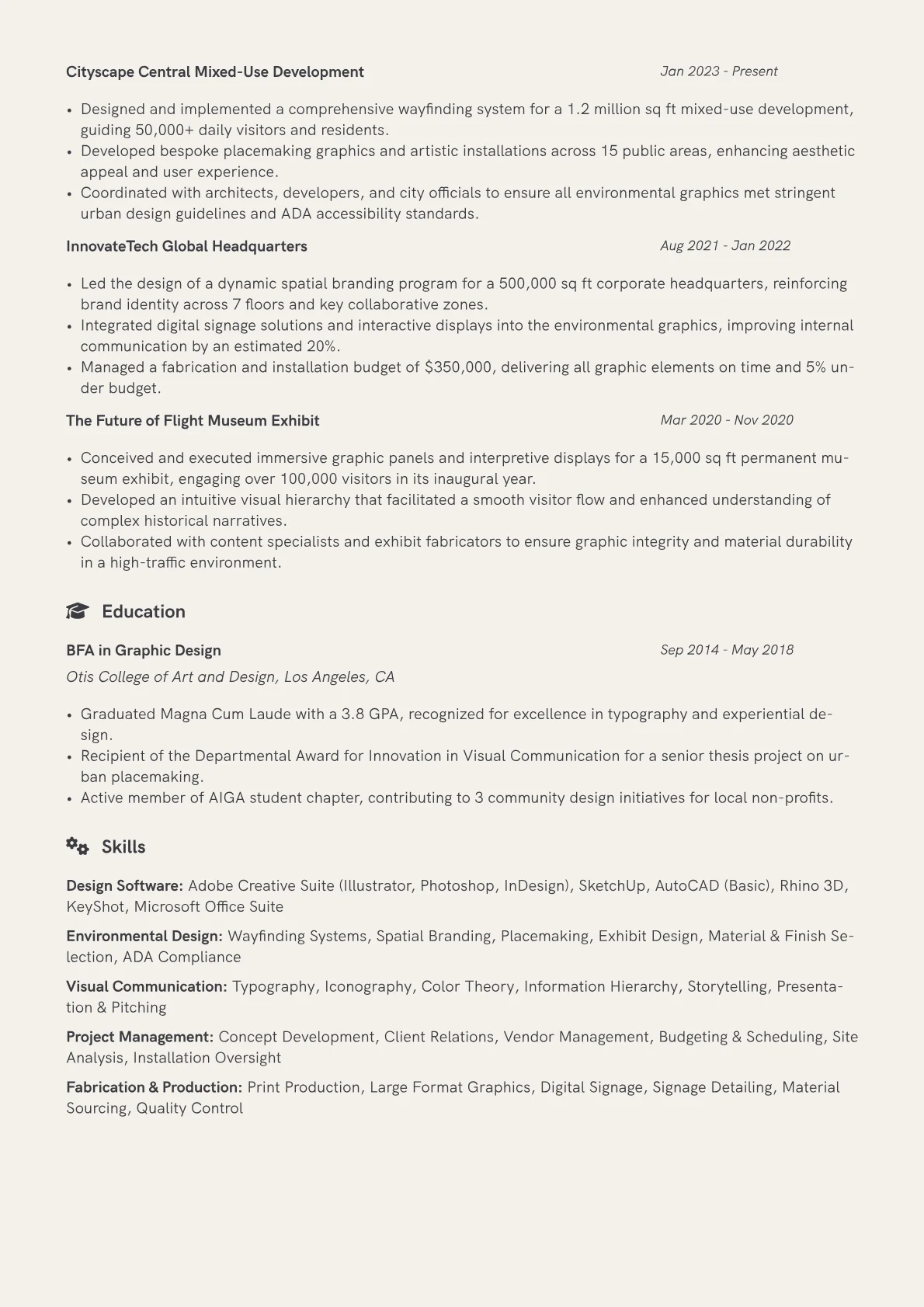 Environmental Graphic Designer Resume Example CV template - Page 2