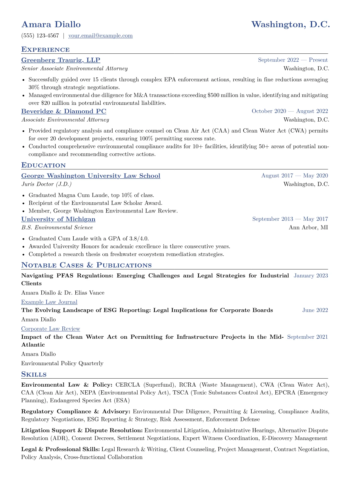 Environmental Lawyer Resume Example CV template - Page 1