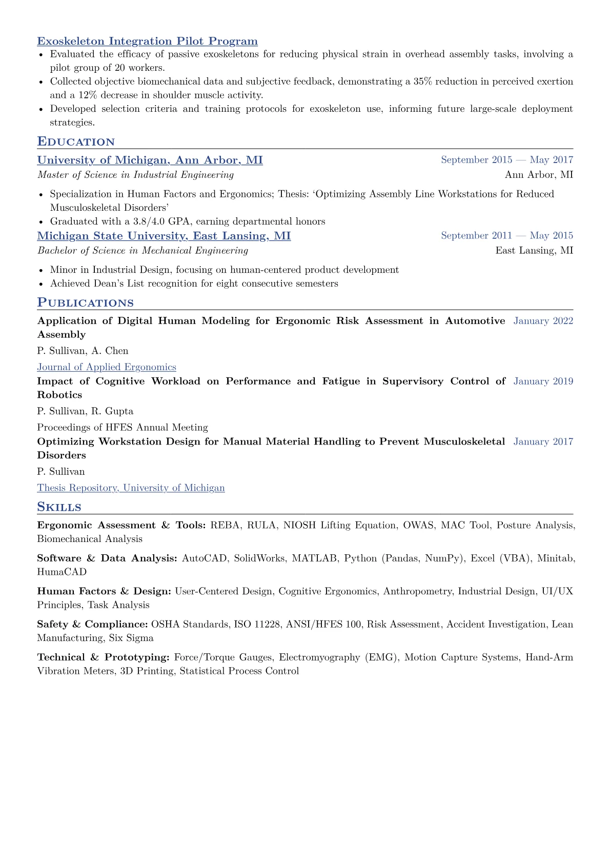Ergonomics Engineer Resume Example CV template - Page 2