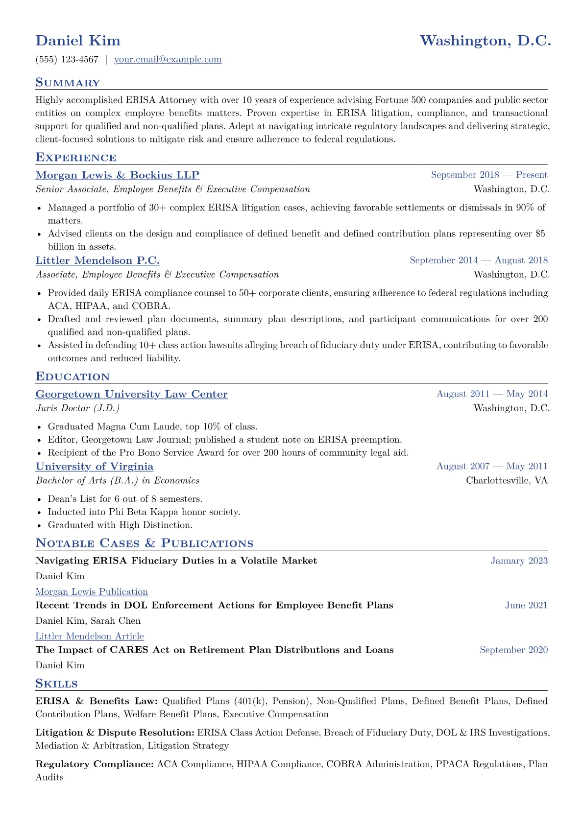 ERISA Attorney Resume Example CV template - Page 1