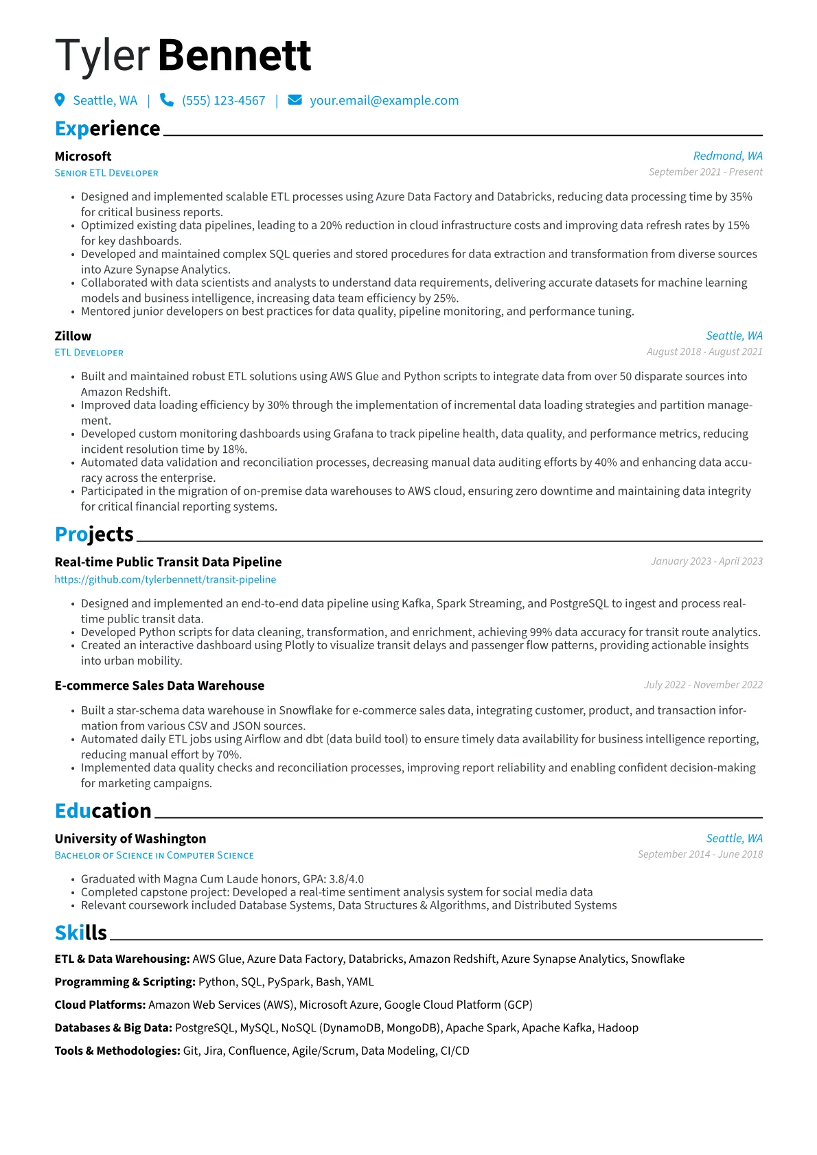 ETL Developer Resume Example CV template - Page 1