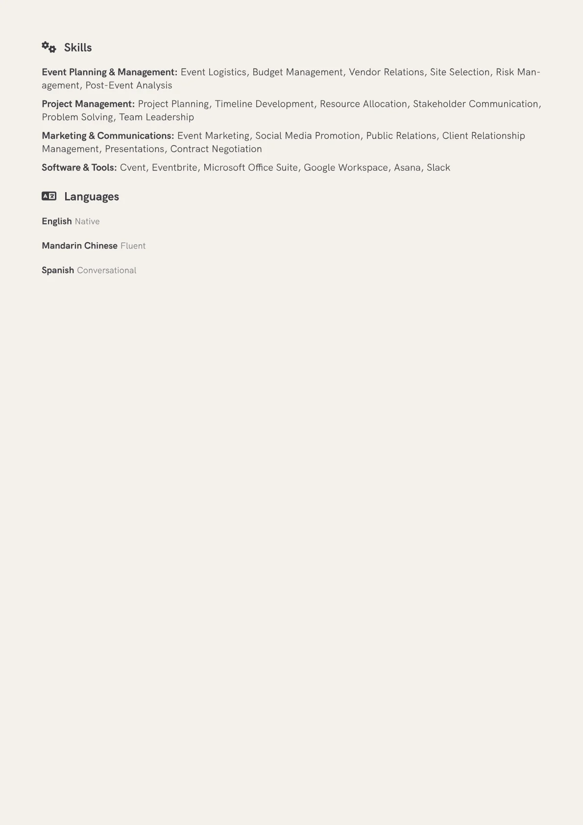 Event Coordinator Resume Example CV template - Page 2