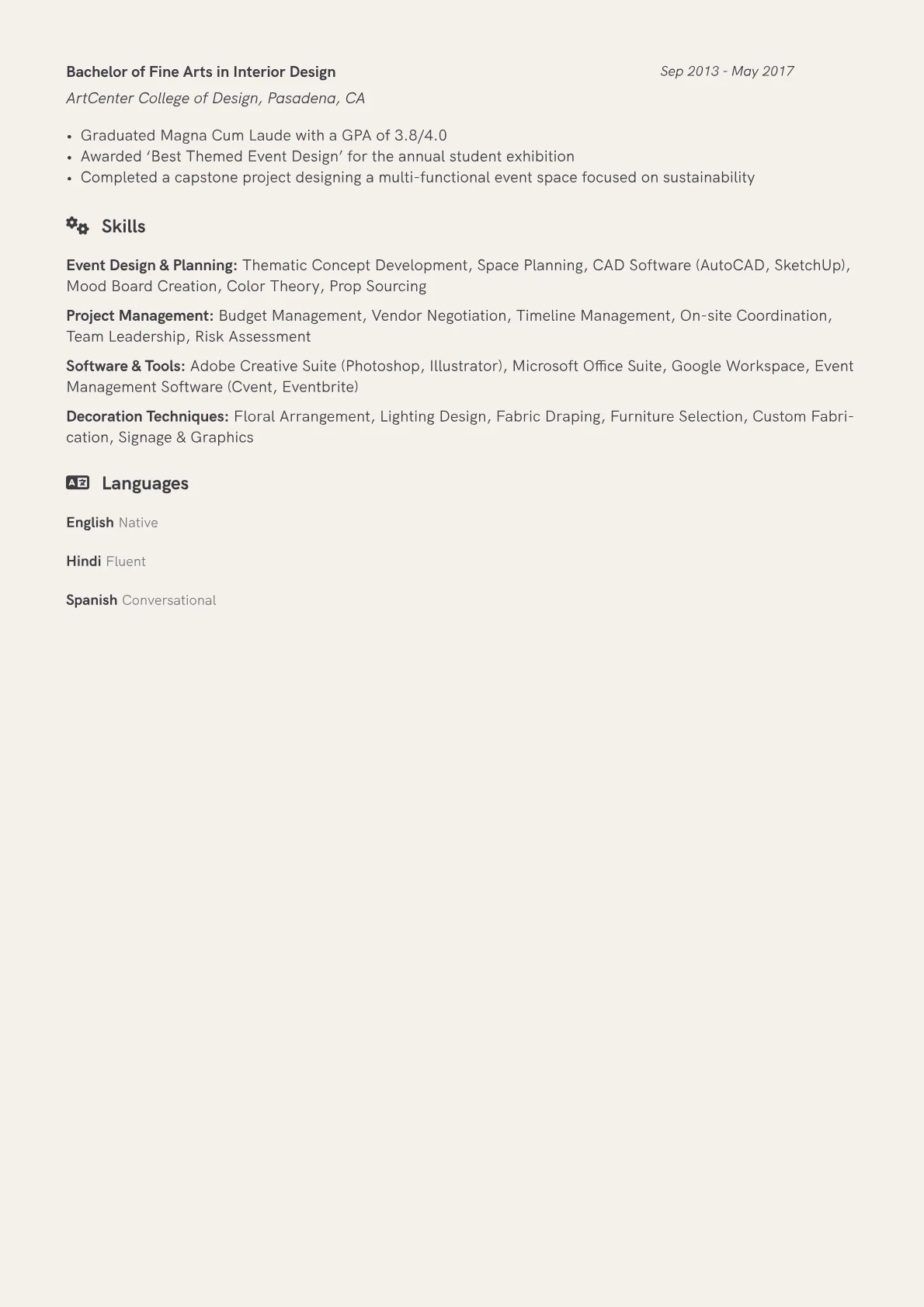 Event Decorator Resume Example CV template - Page 2