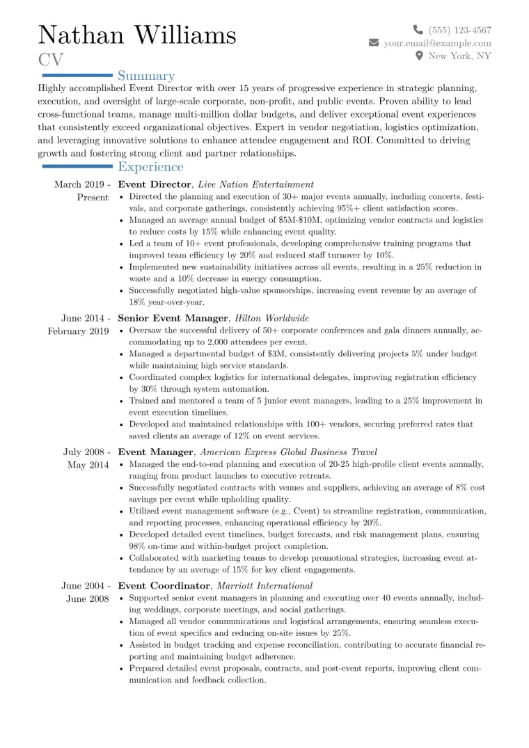 Event Director Resume Example CV template preview