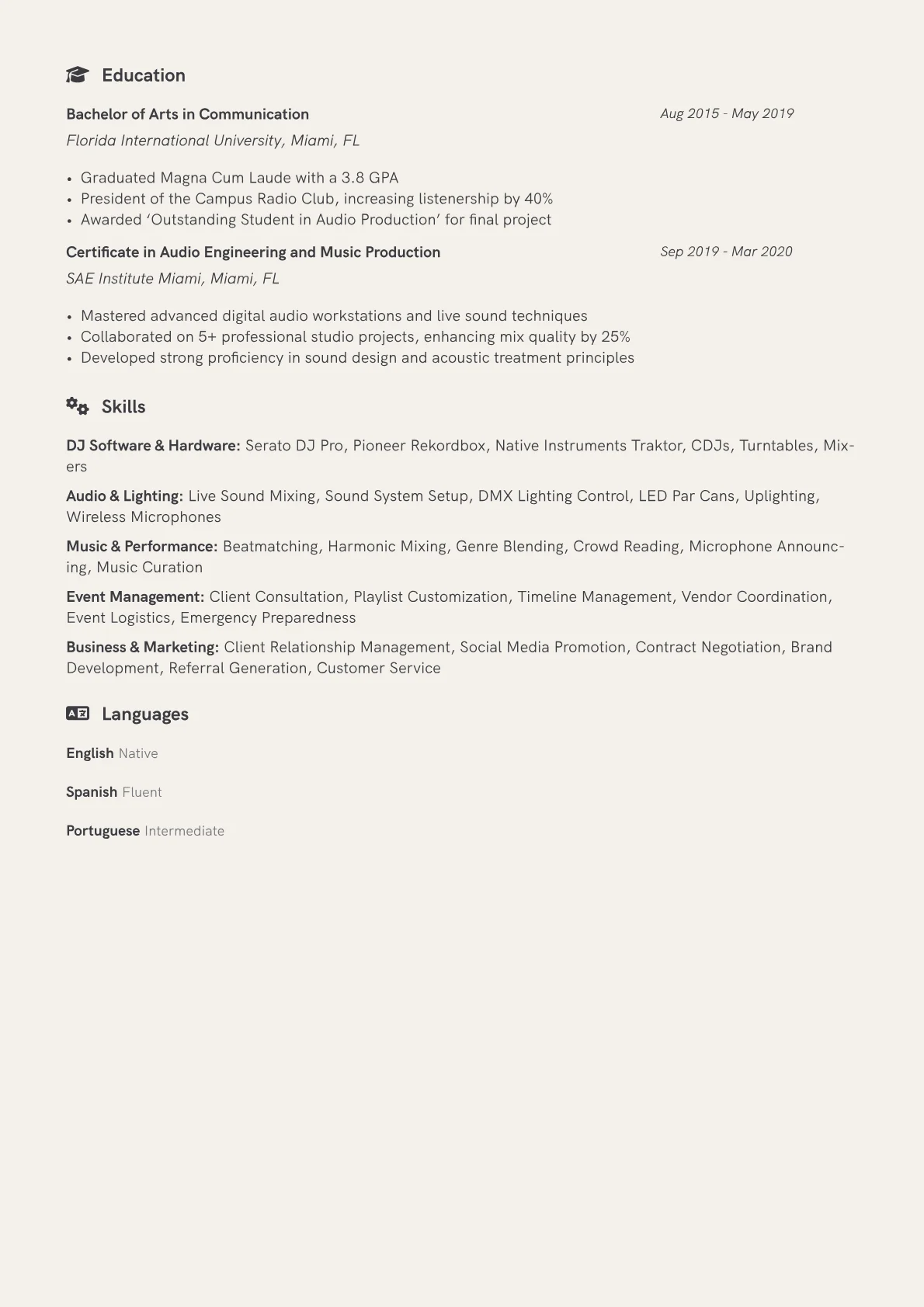 Event DJ Resume Example CV template - Page 2