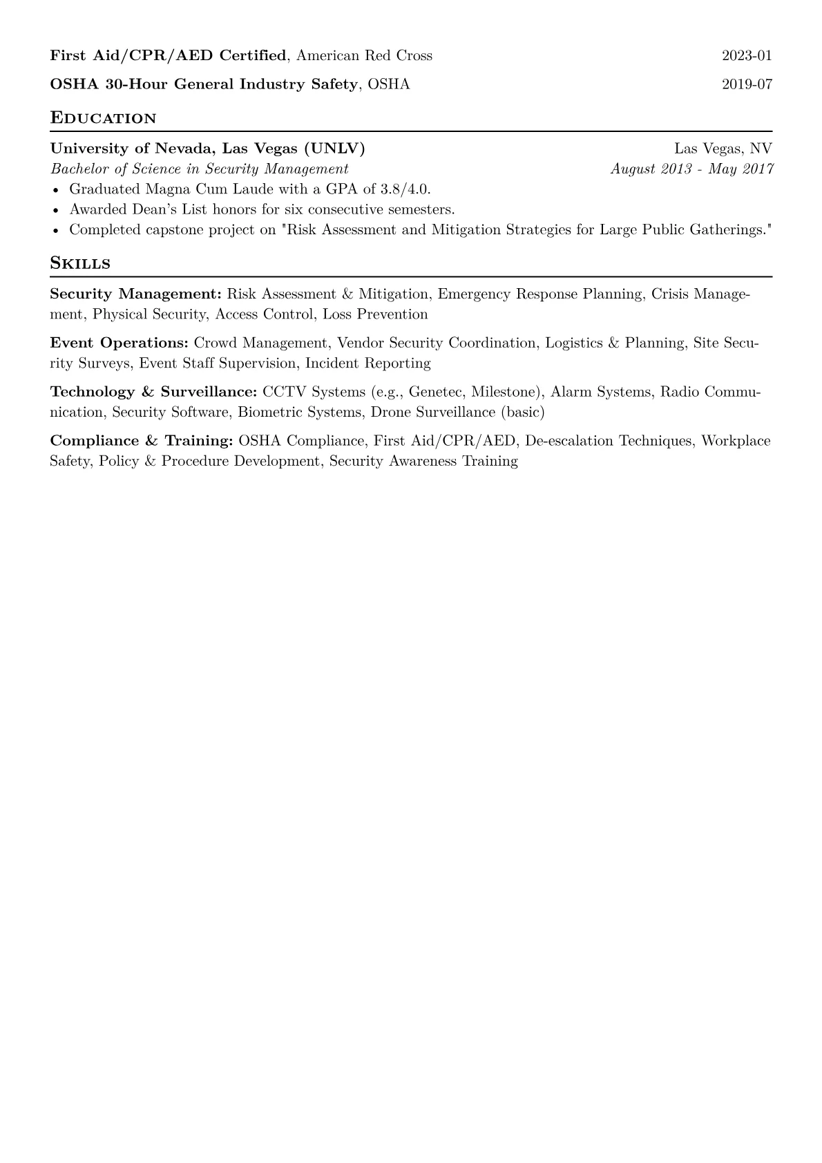 Event Security Manager Resume Example CV template - Page 2