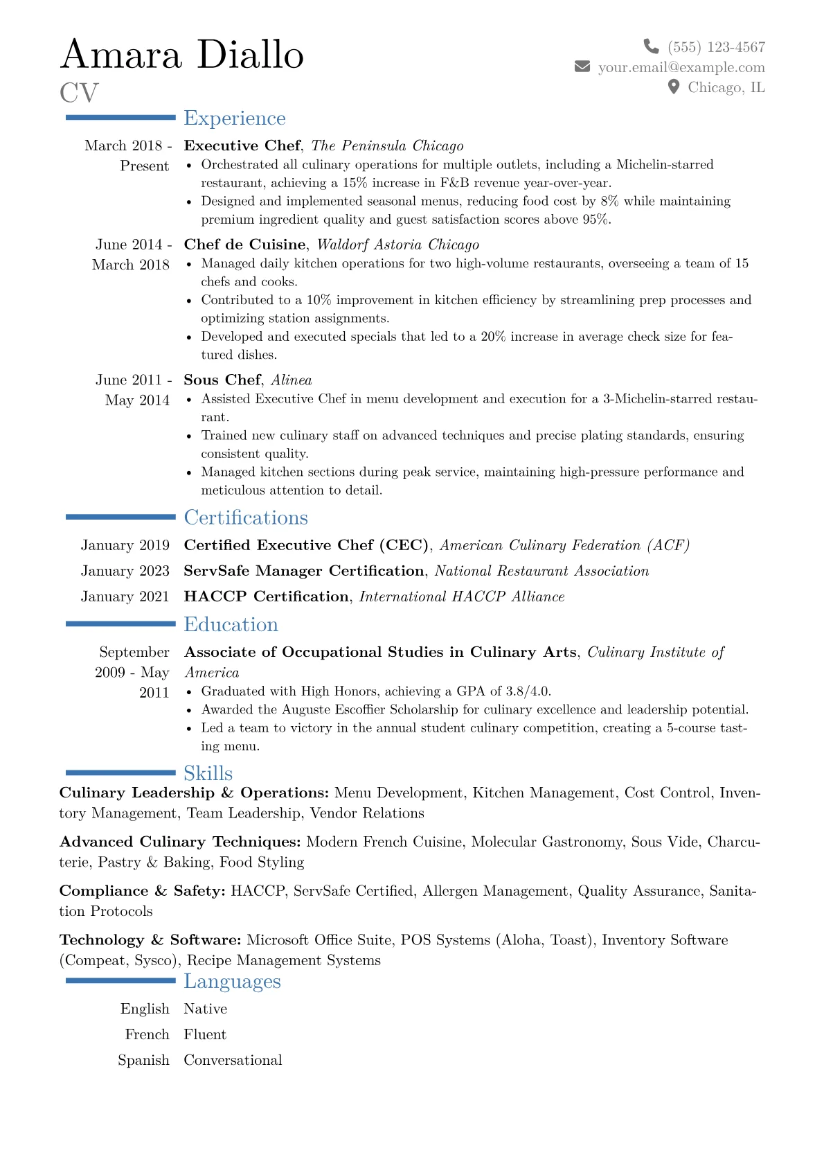 Executive Chef Resume Example CV template - Page 1