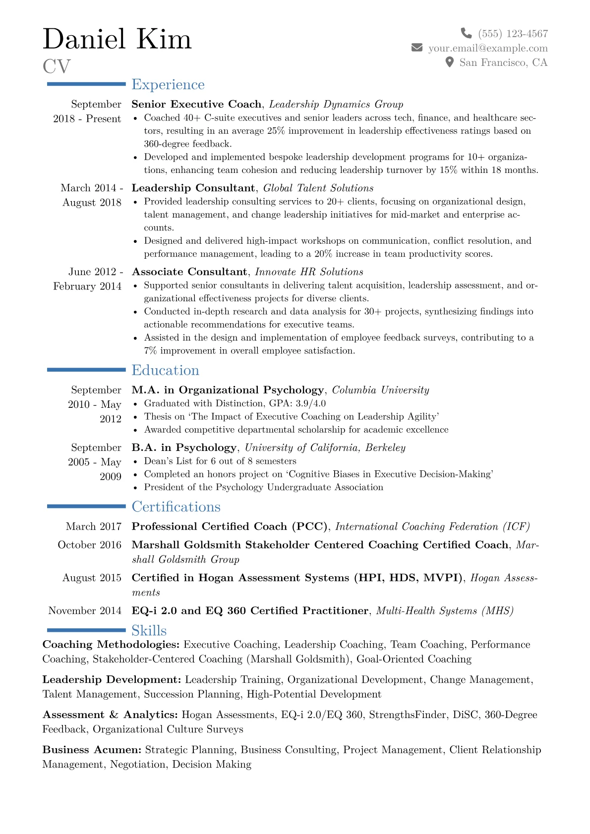 Executive Coach Resume Example CV template - Page 1