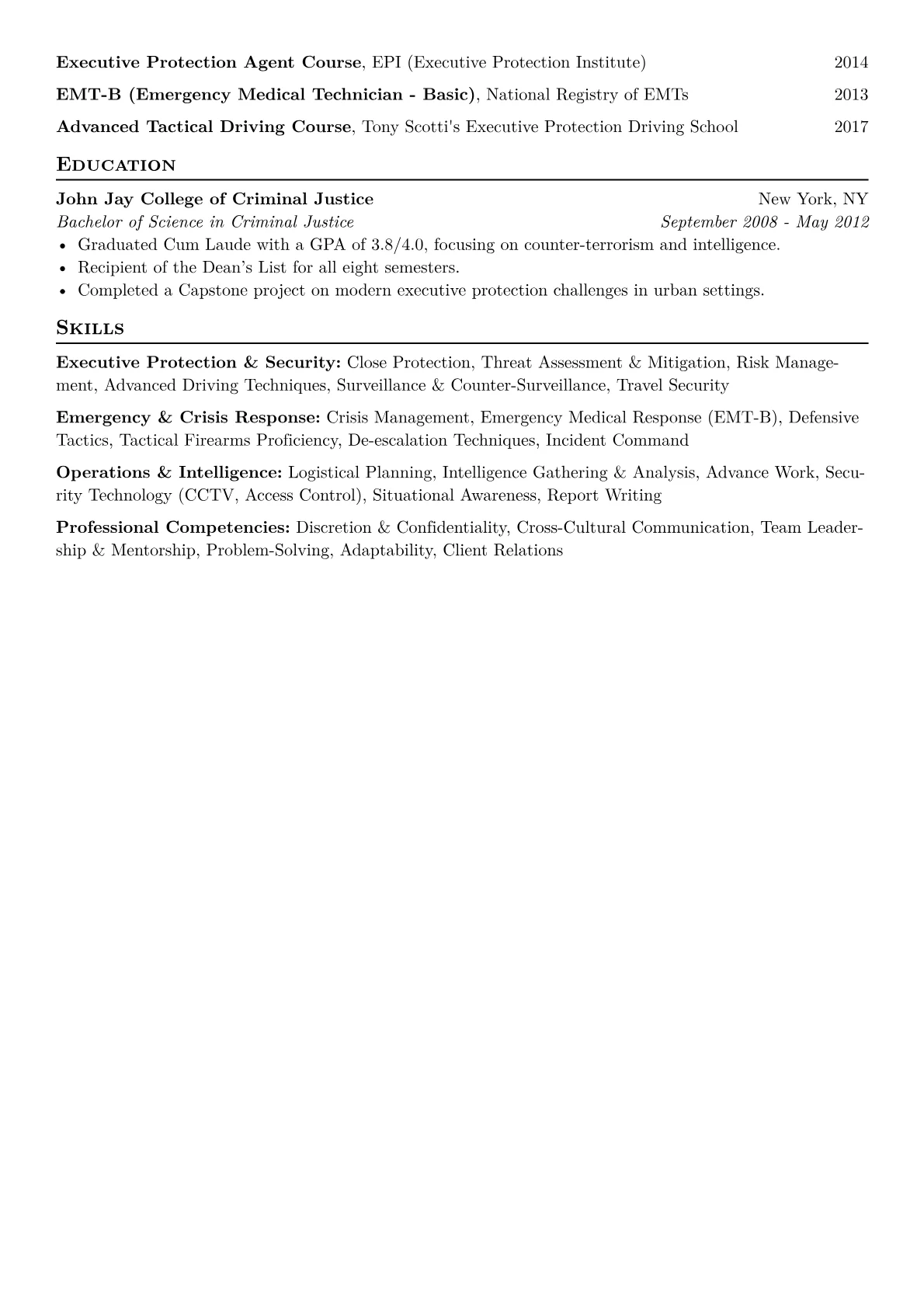 Executive Protection Agent Resume Example CV template - Page 2