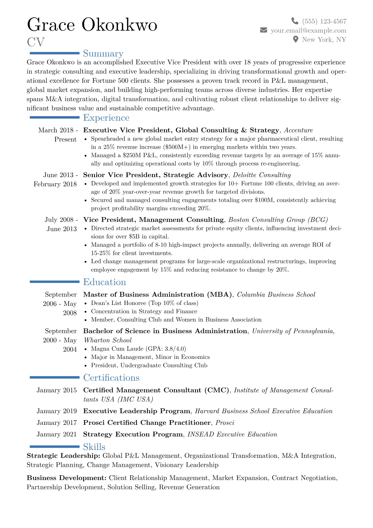 Executive Vice President Resume Example CV template - Page 1