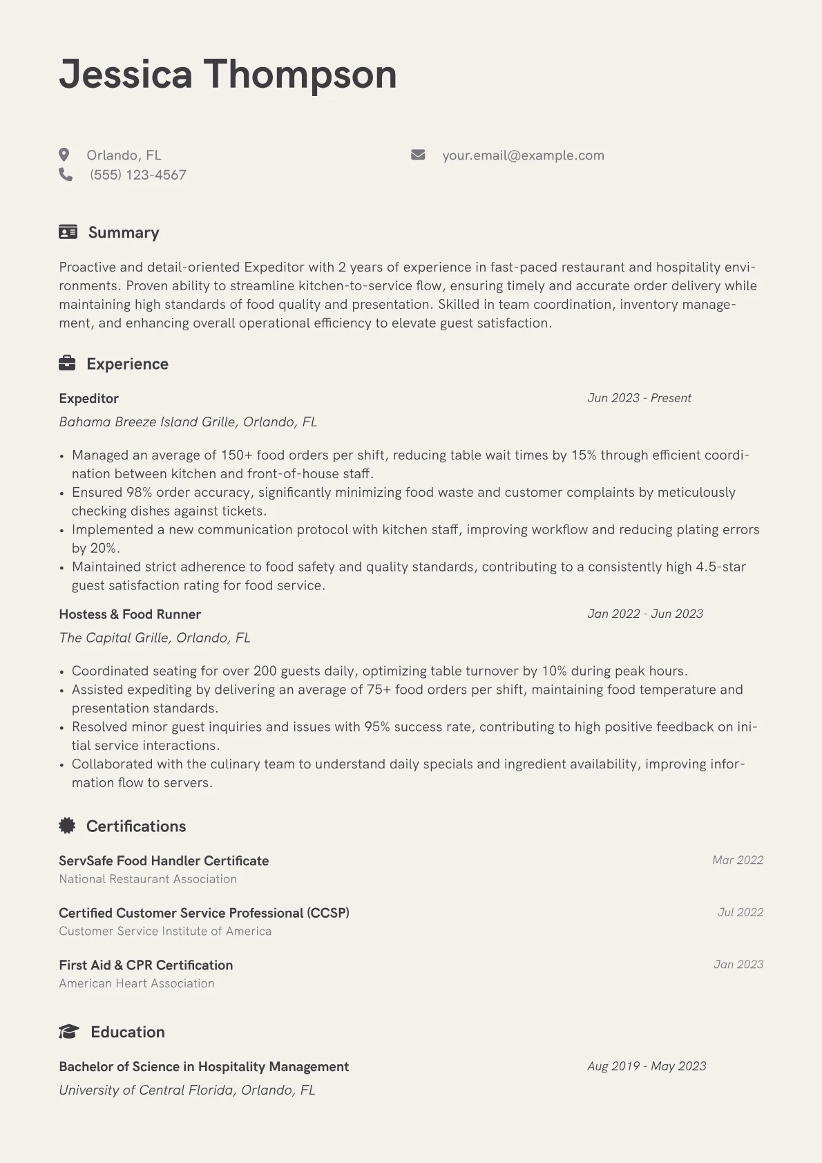 Expeditor Resume Example CV template - Page 1