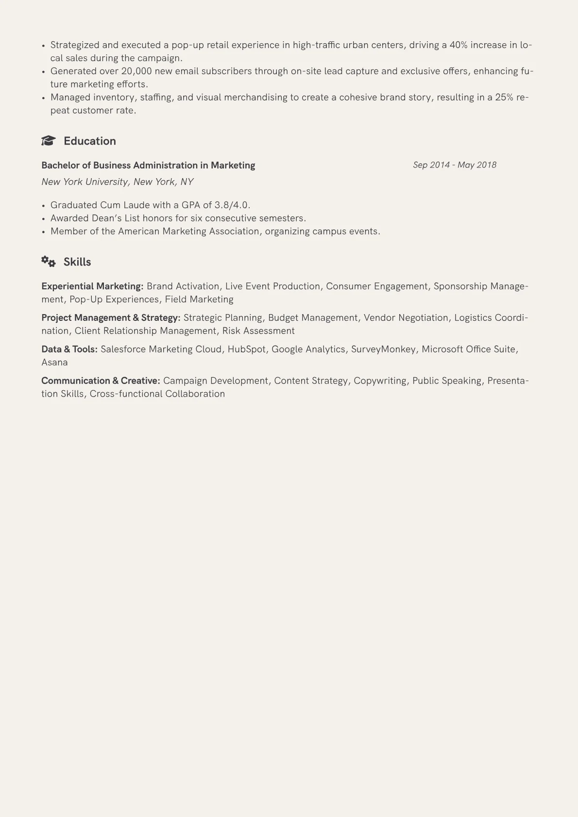 Experiential Marketing Manager Resume Example CV template - Page 2