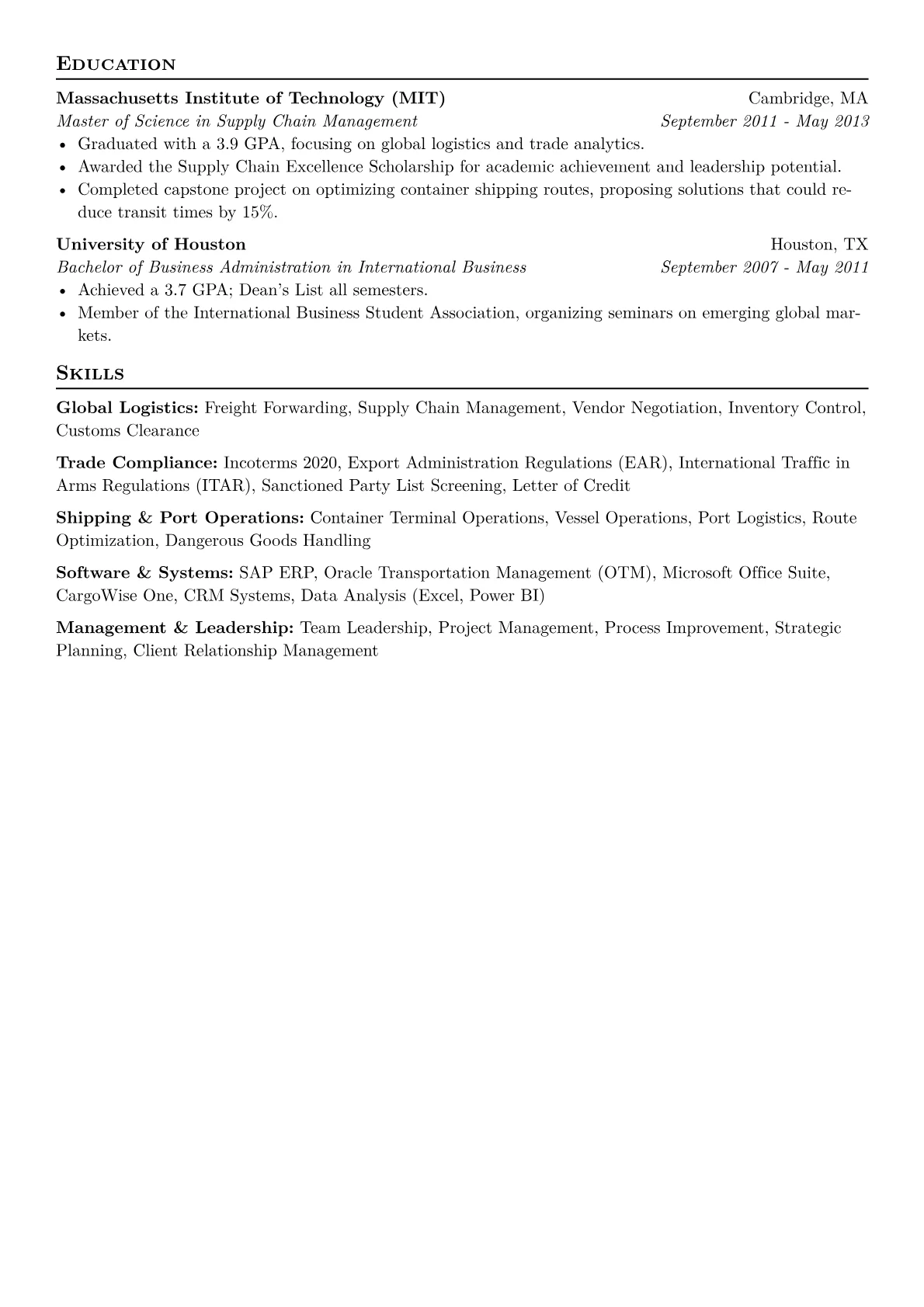 Export Manager Resume Example CV template - Page 2