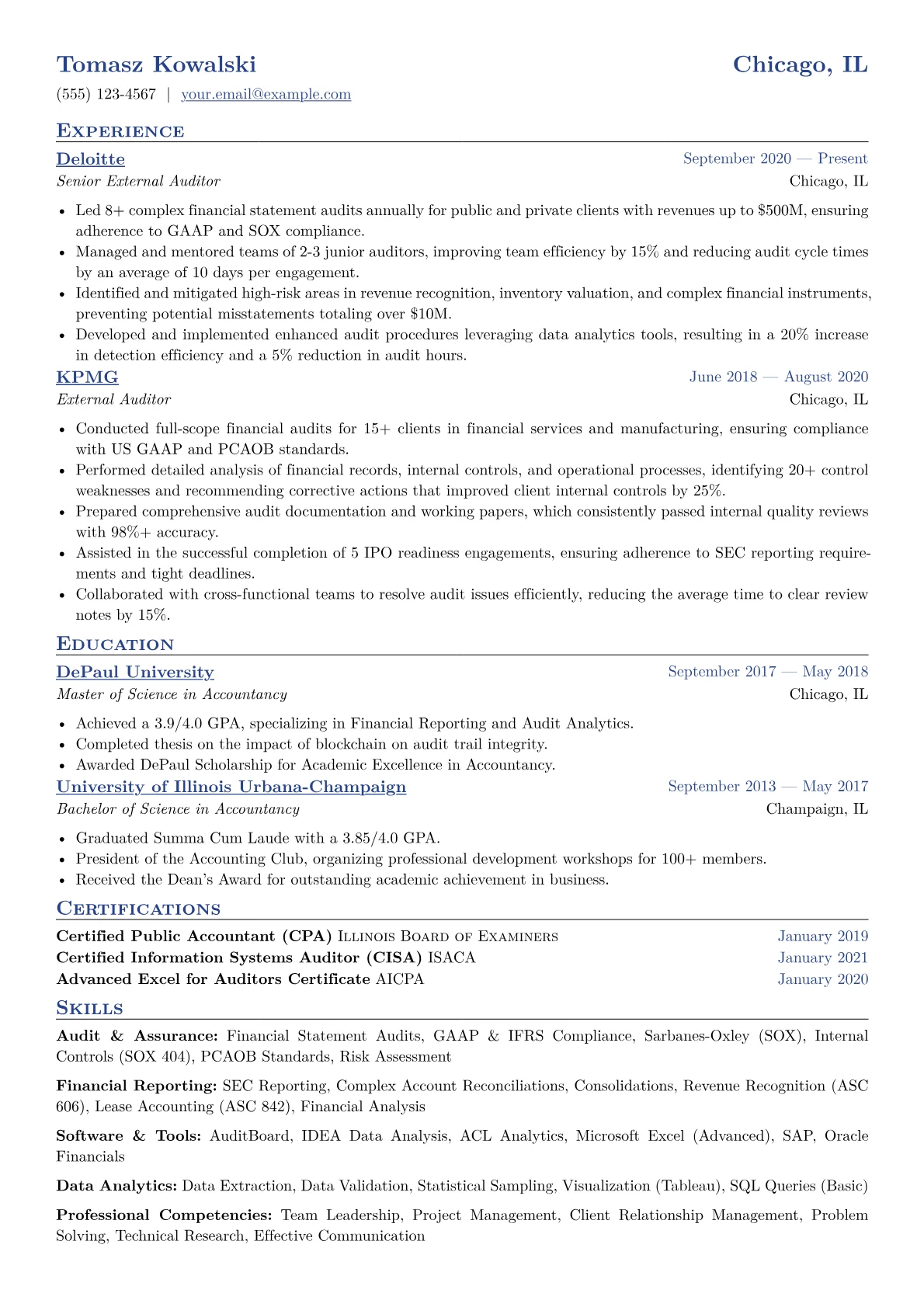 External Auditor Resume Example CV template - Page 1
