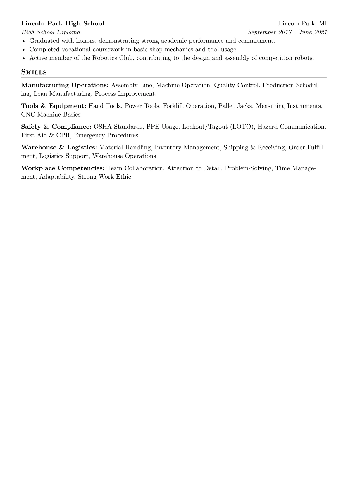 Factory Laborer Resume Example CV template - Page 2