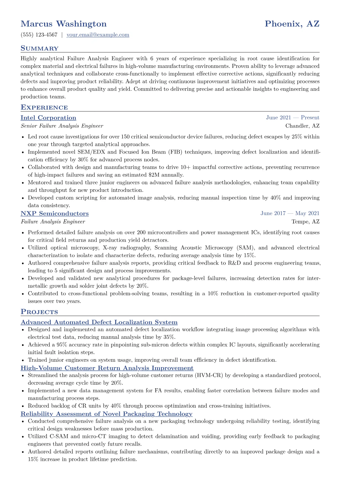 Failure Analysis Engineer Resume Example CV template - Page 1