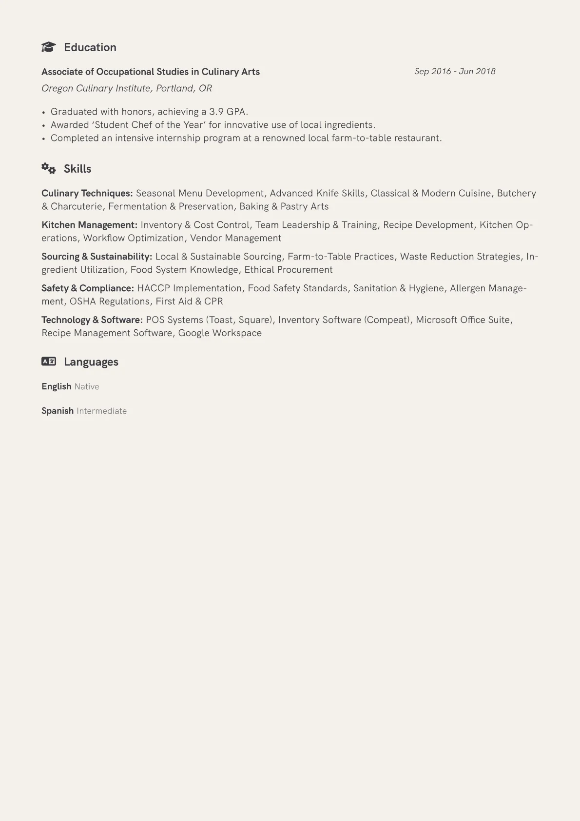 Farm-to-Table Chef Resume Example CV template - Page 2