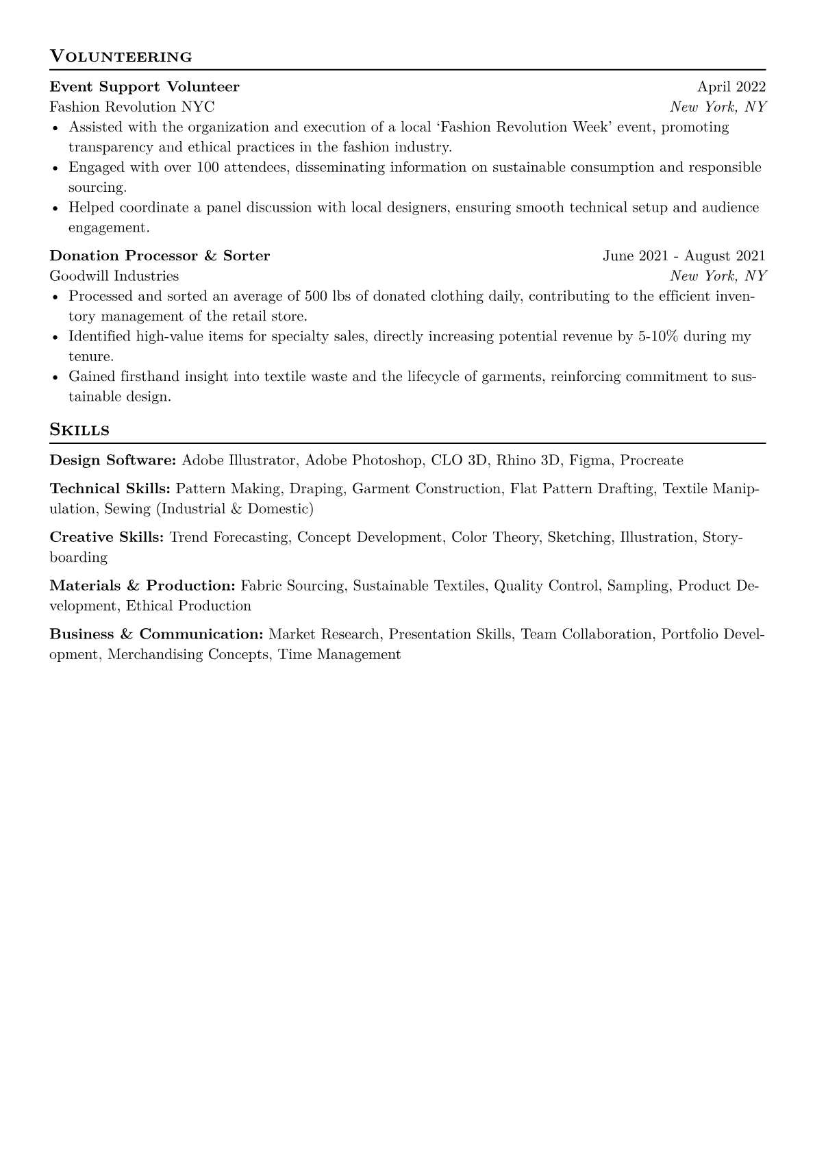 Fashion Design Student Resume Example CV template - Page 2