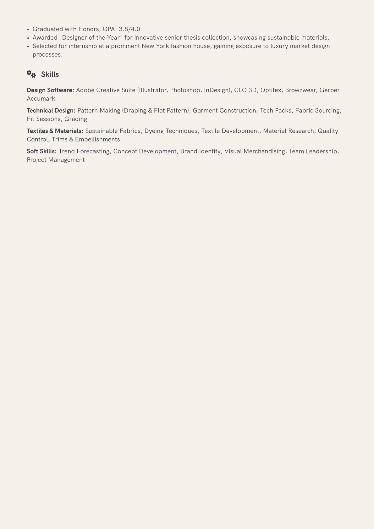 Fashion Designer Resume Example CV template - Page 2