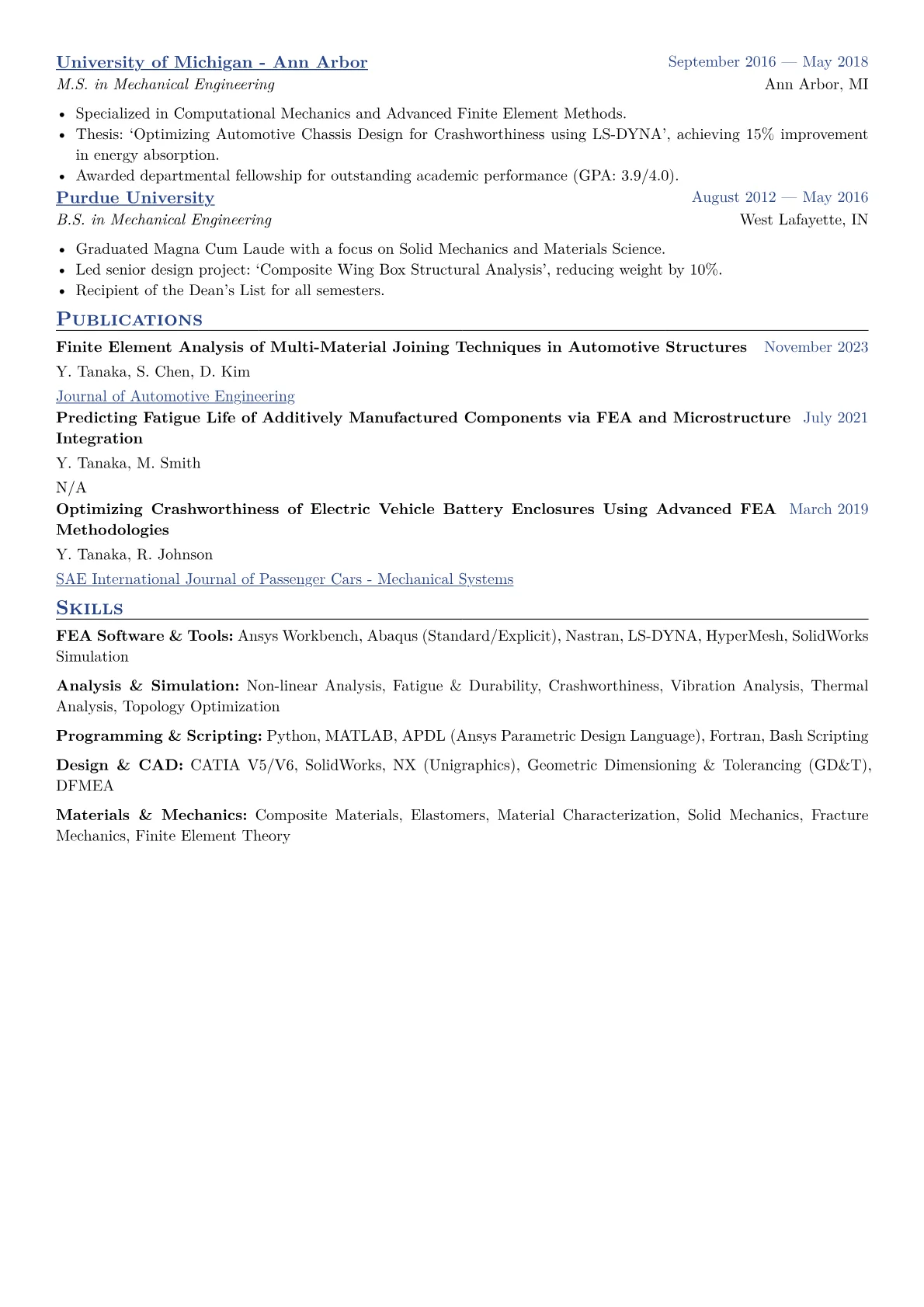 FEA Engineer Resume Example CV template - Page 2