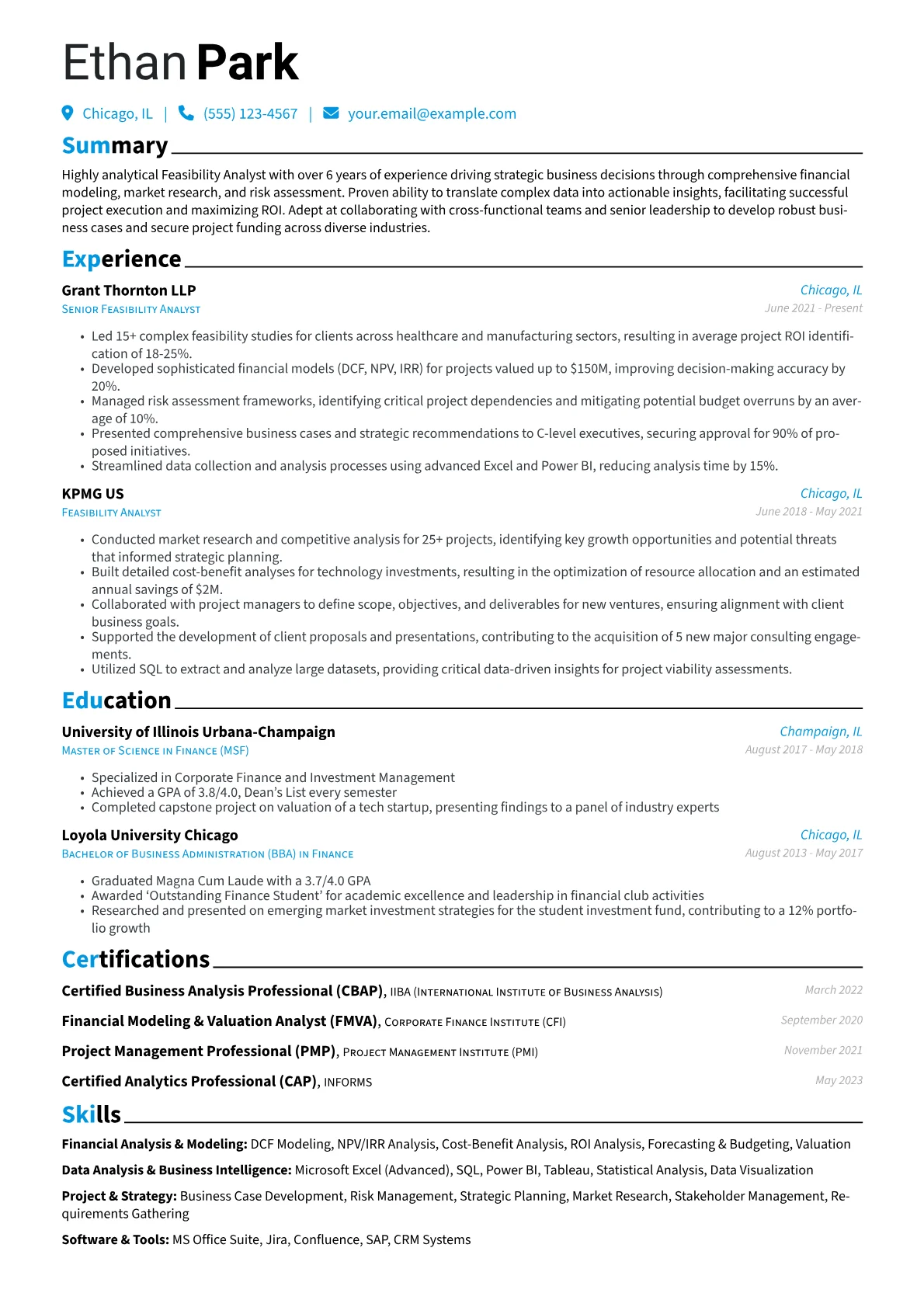 Feasibility Analyst Resume Example CV template - Page 1
