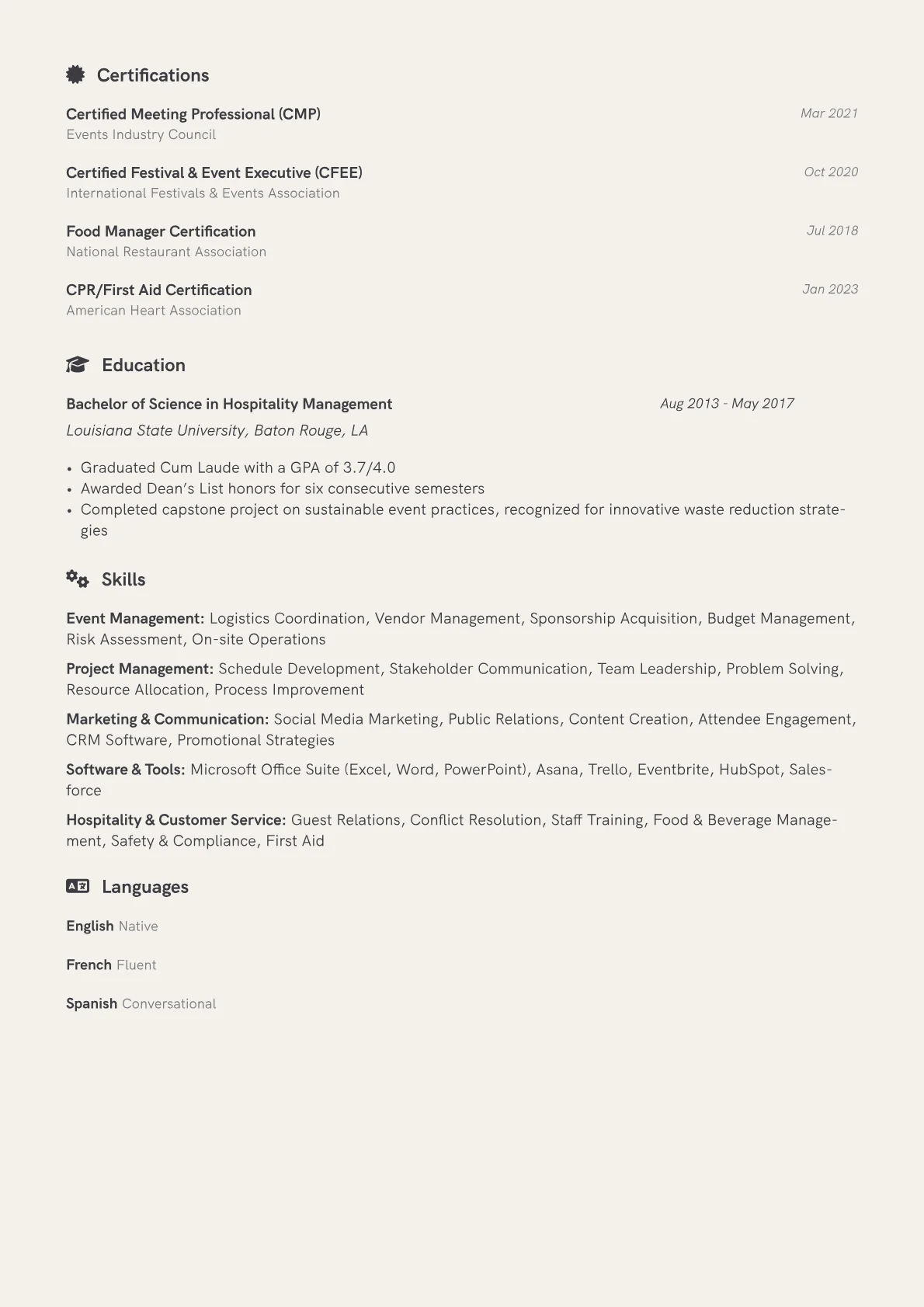 Festival Coordinator Resume Example CV template - Page 2