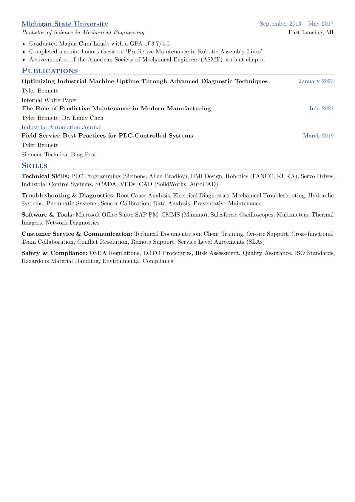 Field Service Engineer Resume Example CV template - Page 2