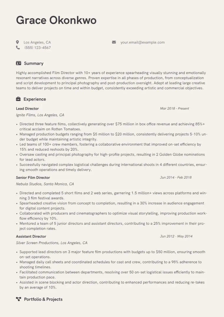 Film Director Resume Example CV template preview