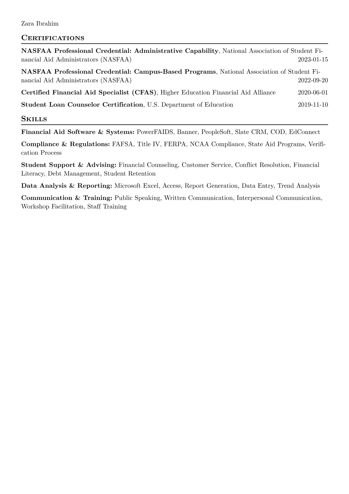 Financial Aid Advisor Resume Example CV template - Page 2