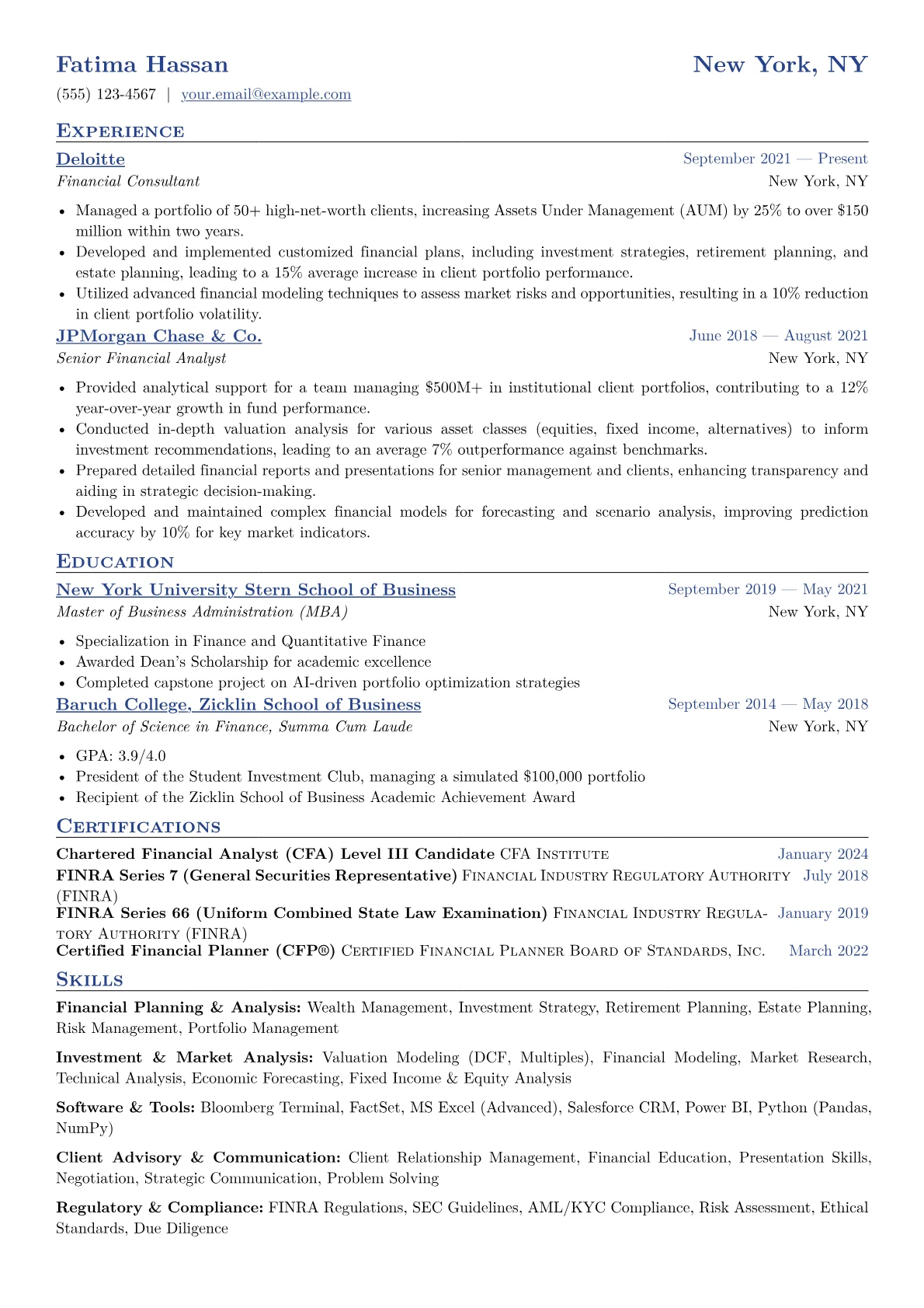 Financial Consultant Resume Example CV template - Page 1