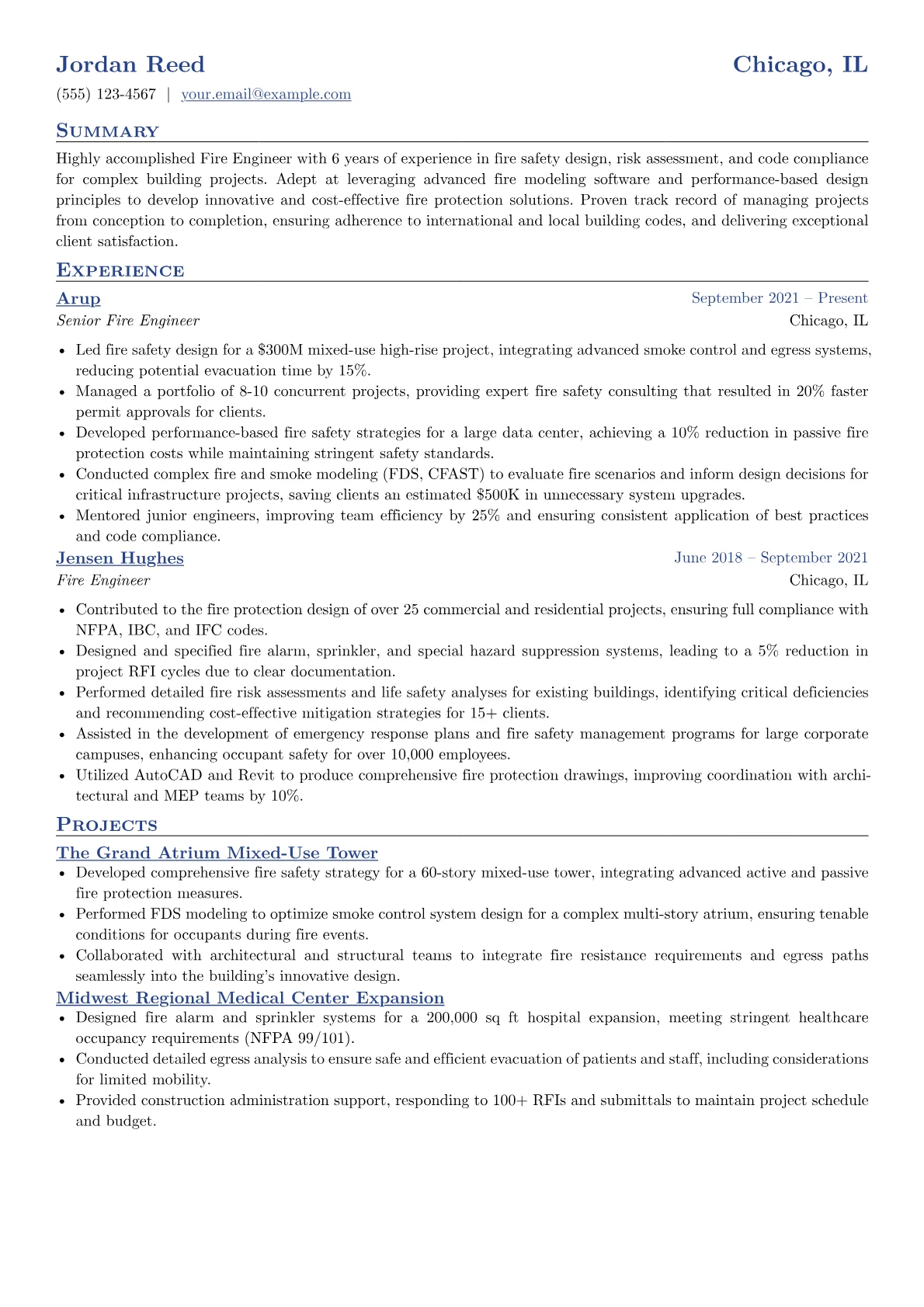 Fire Engineer Resume Example CV template - Page 1
