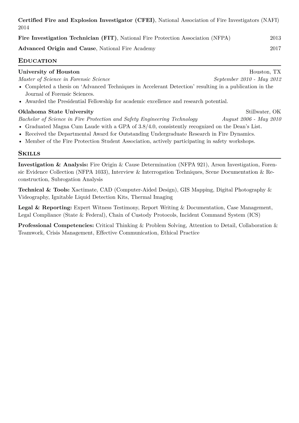 Fire Investigator Resume Example CV template - Page 2