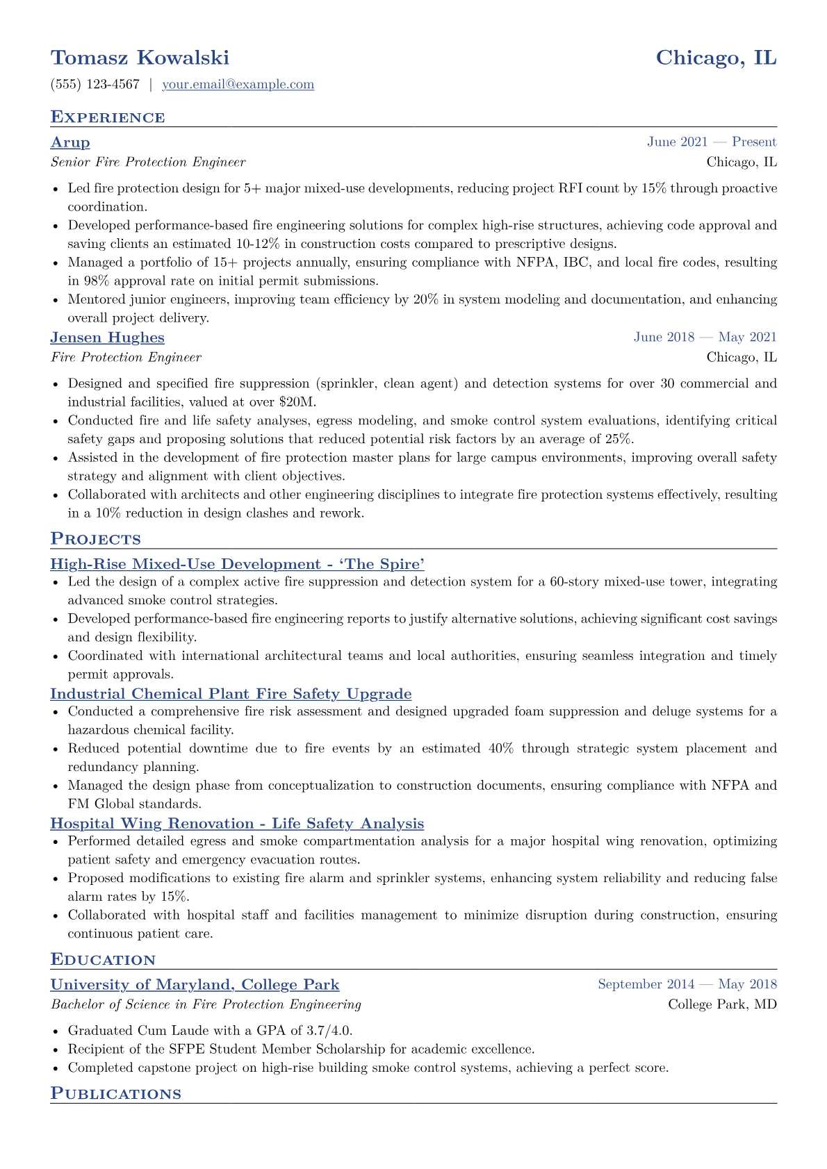 Fire Protection Engineer Resume Example CV template - Page 1