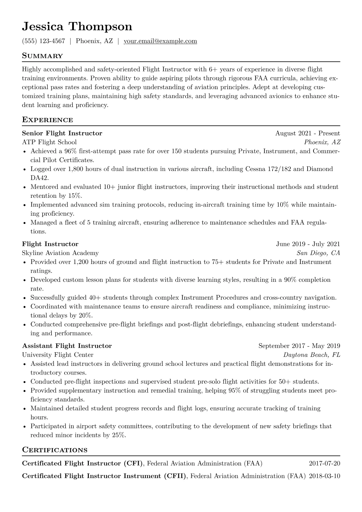 Flight Instructor Resume Example CV template - Page 1
