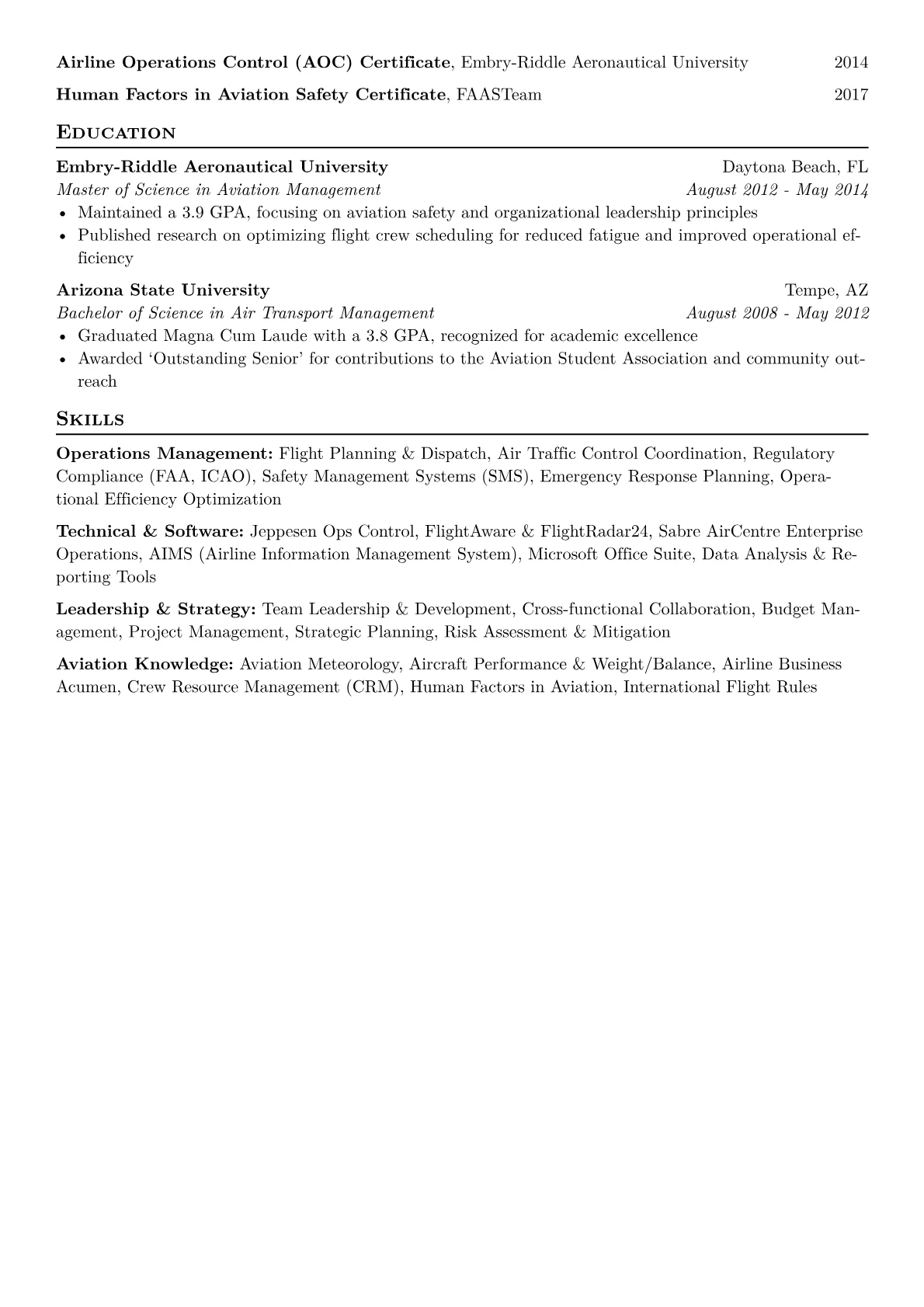 Flight Operations Manager Resume Example CV template - Page 2