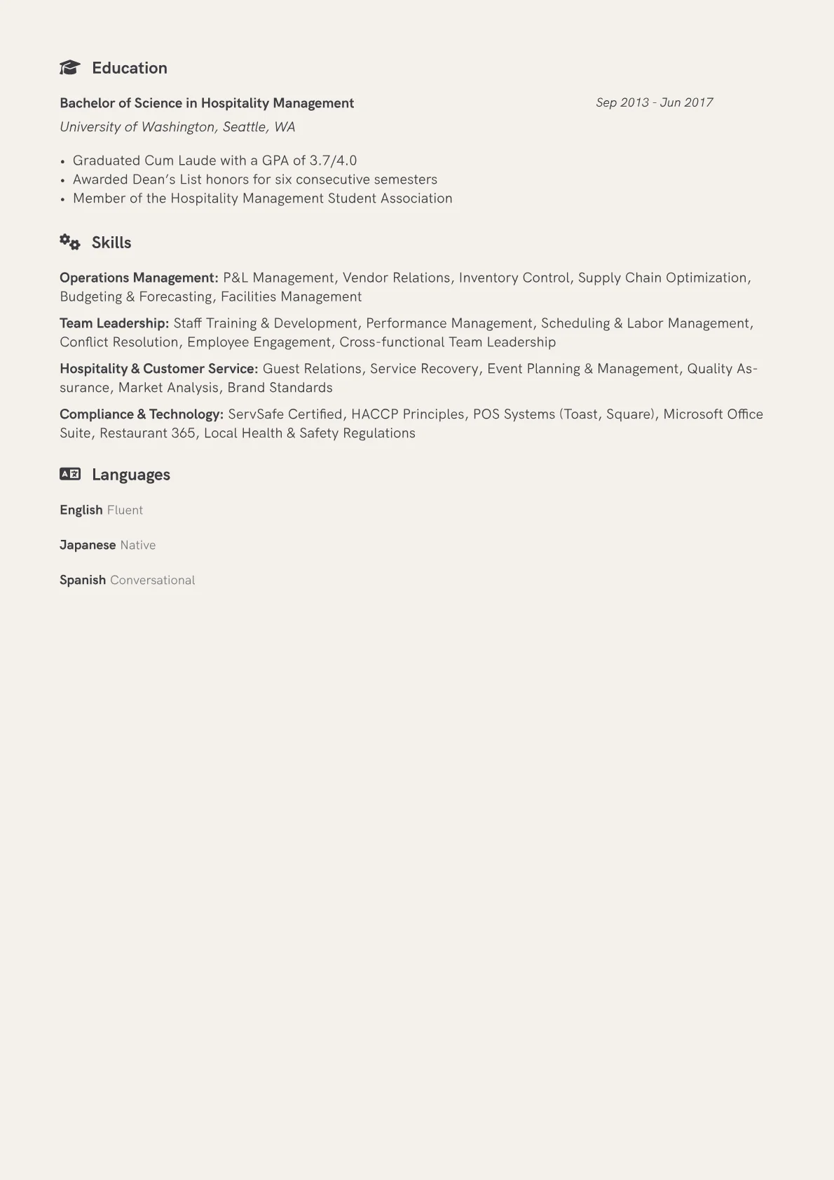 Food Hall Manager Resume Example CV template - Page 2