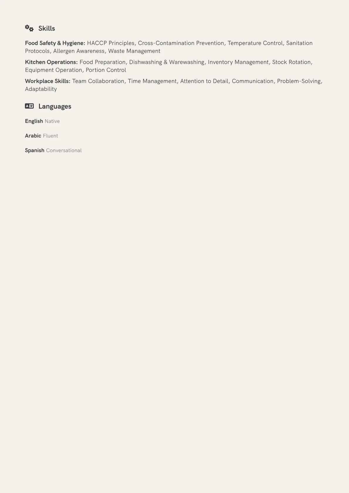 Food Handler Resume Example CV template - Page 2