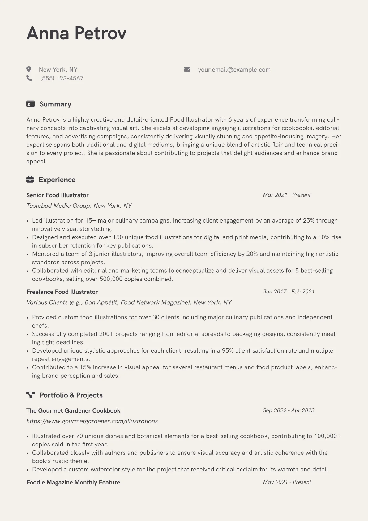 Food Illustrator Resume Example CV template - Page 1